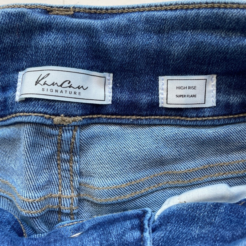 Kancan High Rise Super Flare Jeans Womens Size 27 Frayed Hem Medium Wash Retro - Picture 3 of 11